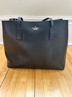 Kate Spade Black Leather Reversible Animal Print Tote Bag